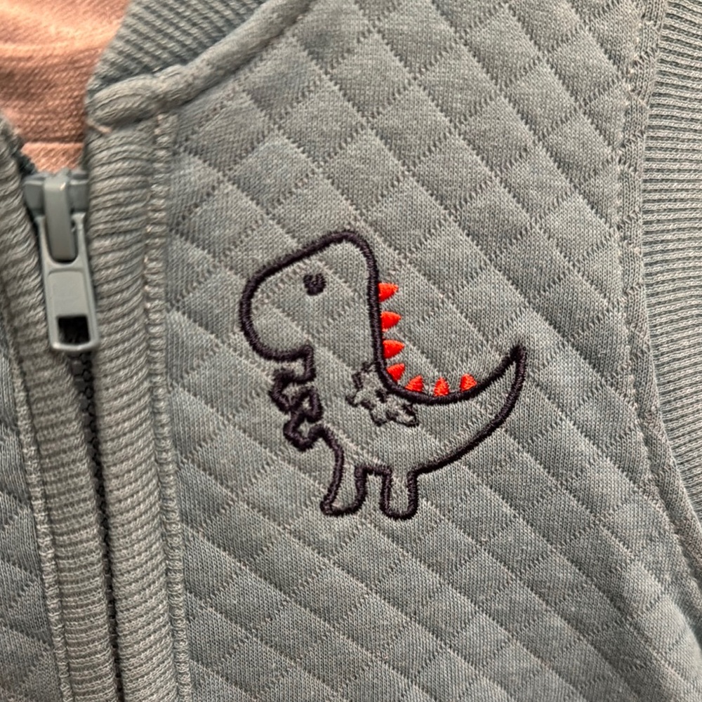 🦖 NWT Teal & Gray Quilted Dino Vest Outfit Set - Picture 3 of 8
